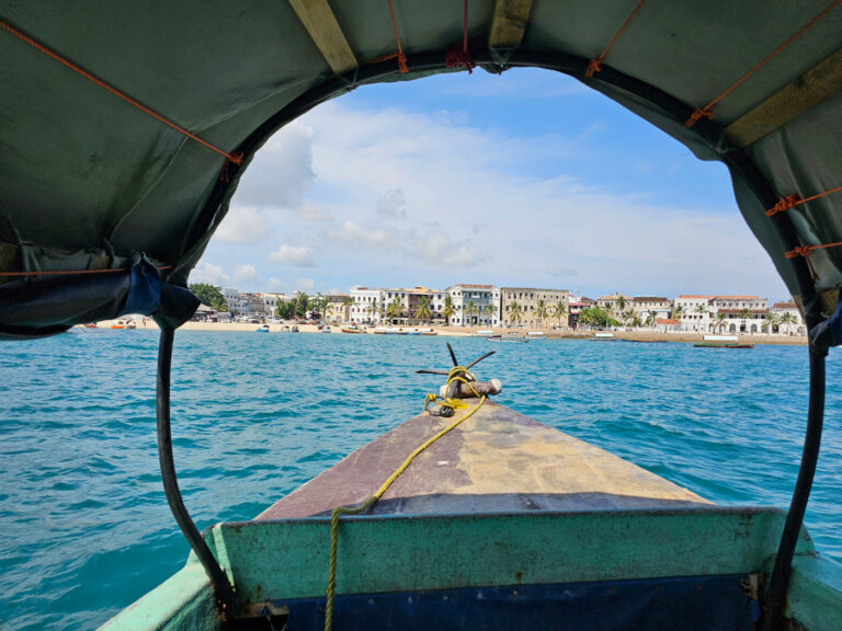 Ville de Stonetown à Zanzibar vue depuis la mer